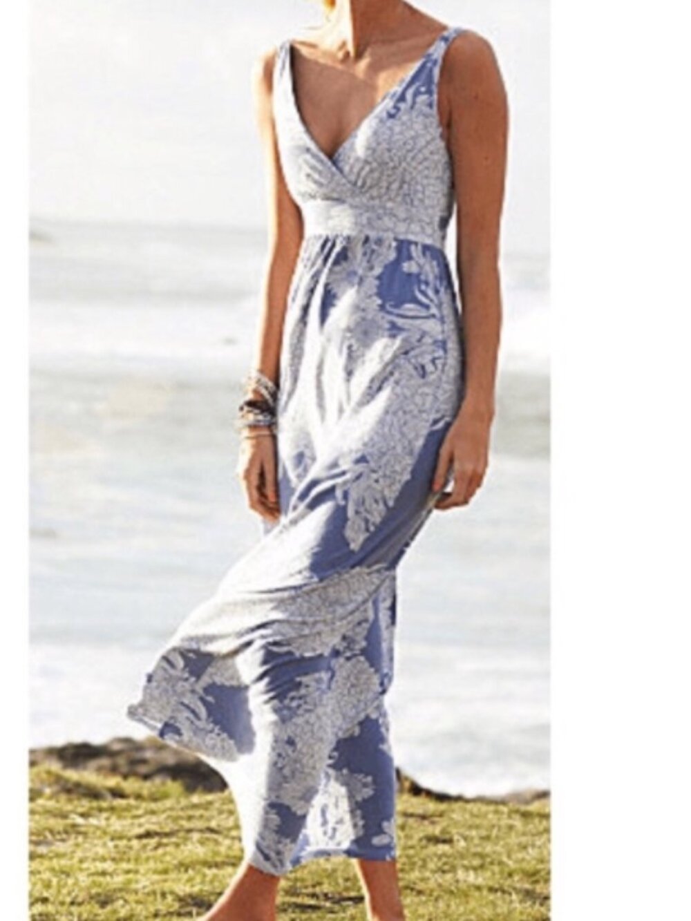 Garnet Hill Empire Waist Surplice V-Neck Sleeveless Maxi Dress - Fits Med (L)